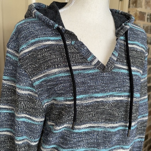 Departwest Baja Striped Pullover Hoodie in Navy Tobacco Drug Rug - Picture 3 of 12